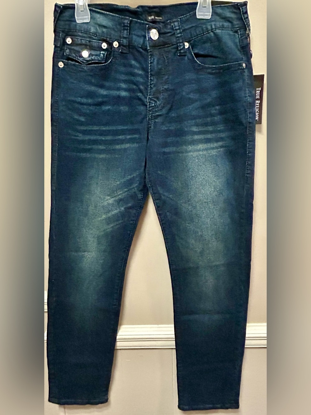 True Religion Men’s Dark Blue Slim Jeans Sz 31 32 NWT Geno Flap